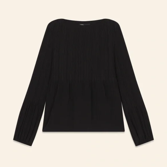 MAJE Black Pleated Long-sleeve Top With Lining - Picture 5 of 5